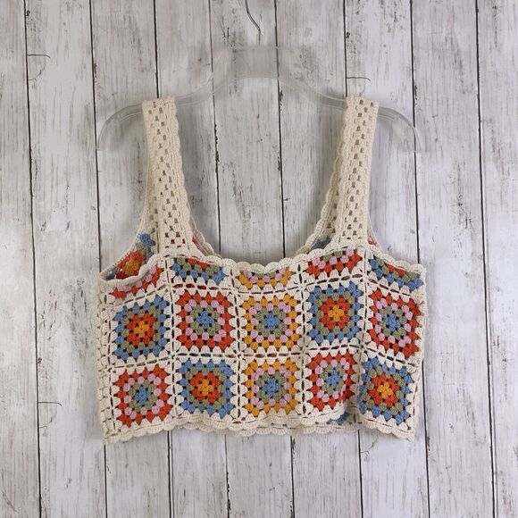 Sincerely Jules Granny Square Sleeveless Cropped  Sweater Sz XL Boho Multicolor - Picture 6 of 8